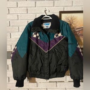 8-10 youth vintage iceman 90’s snowmobile jacket race checkers girl unisex boy